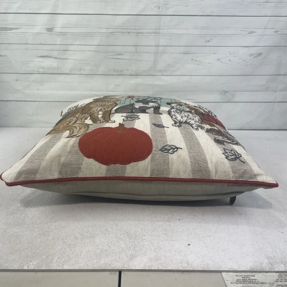 Pier 1 One Embroidered  Autumn Dog  French Bulldog Golden Retriever Pillow